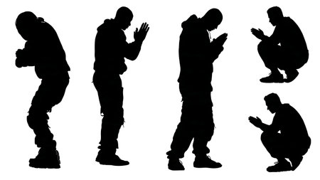 Black Solid Gamer Warming Hands Silhouettes Set of Six on White Background isolated on plain white background.のイラスト素材