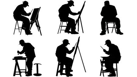 Black Solid Painter Furniture Upcycle Silhouettes Set of Six on White Background isolated on plain white background.のイラスト素材