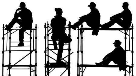 Black Solid Painter Scaffolding Silhouettes Set of Six on White Background isolated on plain white background.のイラスト素材