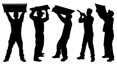 Black Solid IT Technician Server Blade Silhouettes Set of Six on White Background isolated on plain white background.のイラスト素材