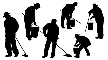 Black Solid Painter Stirring Can Silhouettes Set of Six on White Background isolated on plain white background.のイラスト素材