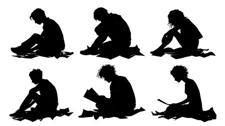 Black Solid Architect Frustration Silhouettes Set of Six on White Background isolated on plain white background.のイラスト素材