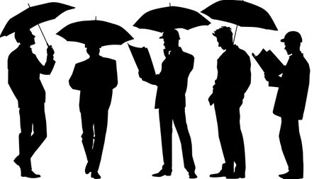 Black Solid Engineer Rain Shield Silhouettes Set of Six on White Background isolated on plain white background.のイラスト素材