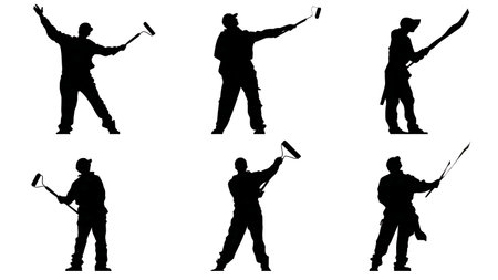 Black Solid Painter Removing Tape Silhouettes Set of Six on White Background isolated on plain white background.のイラスト素材