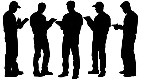 Black Solid IT Technician Checklist Server Silhouettes Set of Six on White Background isolated on plain white background.のイラスト素材