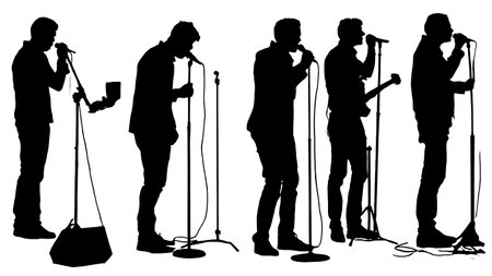 Black Solid Band Soundcheck Silhouettes Set of Six on White Background isolated on plain white background.のイラスト素材