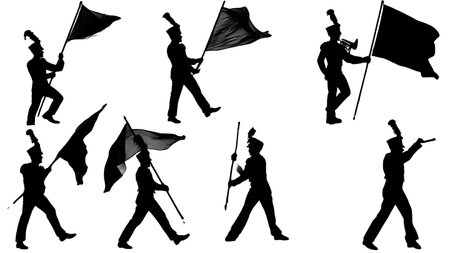 Black Solid Color Guard Silhouettes Set of Six on White Background isolated on plain white background.のイラスト素材