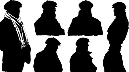 Black Solid Artistic Director Silhouettes Set of Six on White Background isolated on plain white background.のイラスト素材