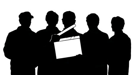 Black Solid Closeup Clapperboard Silhouettes Set of Six on White Background isolated on plain white background.のイラスト素材