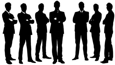 Black Solid Director Authority Pose Silhouettes Set of Six on White Background isolated on plain white background.のイラスト素材