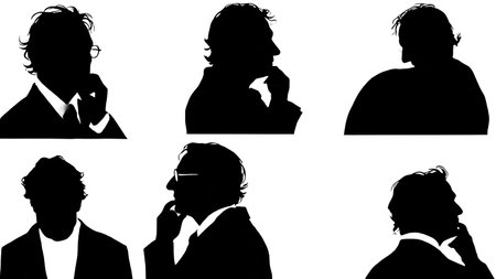 Black Solid Director Decision Silhouettes Set of Six on White Background isolated on plain white background.のイラスト素材