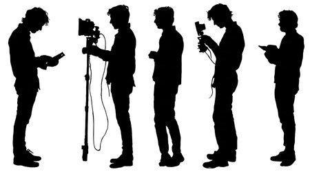 Black Solid Director Light Meter Silhouettes Set of Six on White Background isolated on plain white background.のイラスト素材