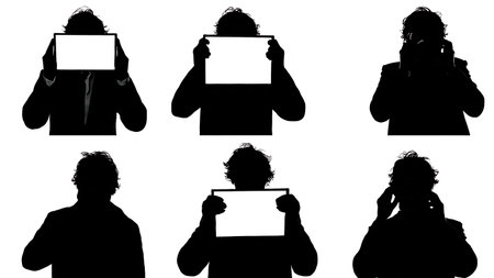 Black Solid Director Frame Card Silhouettes Set of Six on White Background isolated on plain white background.のイラスト素材