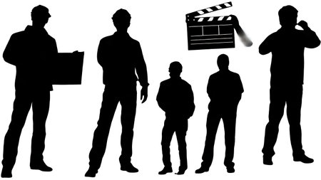 Black Solid Indie Director Clapperboard Silhouettes Set of Six on White Background isolated on plain white background.のイラスト素材
