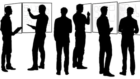 Black Solid Director Storyboard Wall Silhouettes Set of Six on White Background isolated on plain white background.のイラスト素材