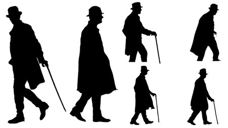 Black Solid Director Character Silhouettes Set of Six on White Background isolated on plain white background.のイラスト素材