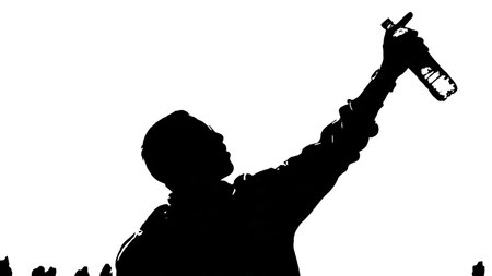 Black Solid DJ Water Toast Silhouettes Set of Six on White Background isolated on plain white...