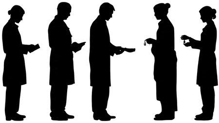 Black Solid Doctor ID Check Silhouettes Set of Six on White Background isolated on plain white background.のイラスト素材