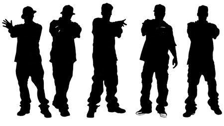 Black Solid DJ Attitude Stance Silhouettes Set of Six on White Background isolated on plain white background.のイラスト素材