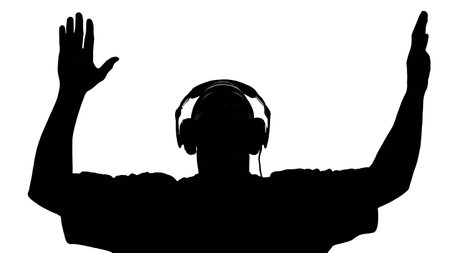 Black Solid DJ Overhead Clap Silhouettes Set of Six on White Background isolated on plain white...