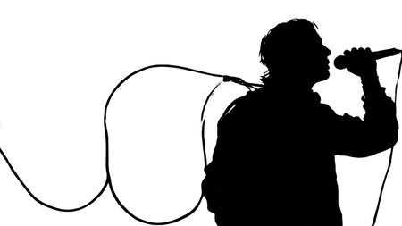 Black Solid DJ Mic Cord Management Silhouettes Set of Six on White Background isolated on plain...