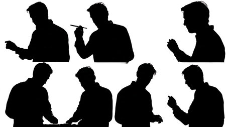 Black Solid DJ Multitask Pen Silhouettes Set of Six on White Background isolated on plain white background.のイラスト素材