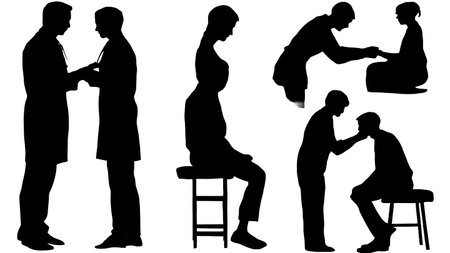 Black Solid Doctor Choking Aid Silhouettes Set of Six on White Background isolated on plain white background.のイラスト素材