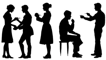 Black Solid Doctor Vaccination Silhouettes Set of Six on White Background isolated on plain white background.のイラスト素材