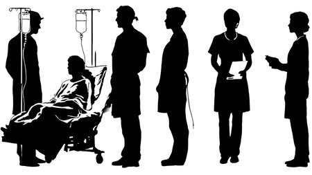 Black Solid Doctor IV Check Silhouettes Set of Six on White Background isolated on plain white background.のイラスト素材