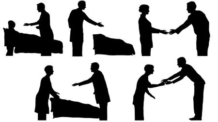 Black Solid Doctor Bed Exit Silhouettes Set of Six on White Background isolated on plain white background.のイラスト素材