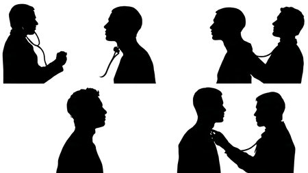 Black Solid Doctor Carotid Check Silhouettes Set of Six on White Background isolated on plain white background.のイラスト素材
