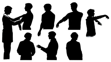 Black Solid Doctor Elbow Exam Silhouettes Set of Six on White Background isolated on plain white background.のイラスト素材