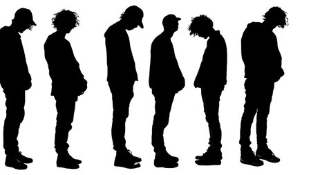 Black Solid Grunge Band Silhouettes Set of Six on White Background isolated on plain white background.のイラスト素材