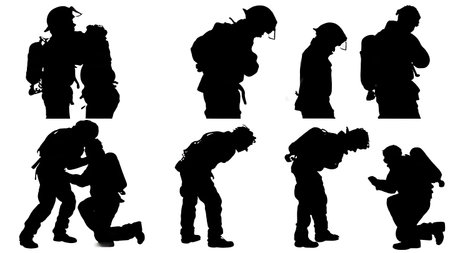 Black Solid Heimlich Maneuver Silhouettes Set of Six on White Background isolated on plain white background.のイラスト素材