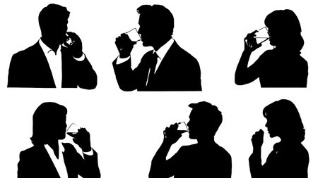 Black Solid Anchor Drinking Silhouettes Set of Six on White Background isolated on plain white background.のイラスト素材