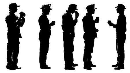 Black Solid Paramedic Break Time Silhouettes Set of Six on White Background isolated on plain white background.のイラスト素材