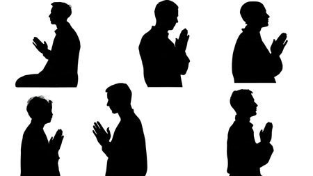 Black Solid Radio Host Meditating Silhouettes Set of Six on White Background isolated on plain white background.のイラスト素材