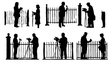 Black Solid Restricted Interview Silhouettes Set of Six on White Background isolated on plain white background.のイラスト素材