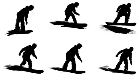 Black Solid Sandboarding Silhouettes Set of Six on White Background isolated on plain white background.のイラスト素材