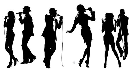 Black Solid Soul Band Silhouettes Set of Six on White Background isolated on plain white background.のイラスト素材