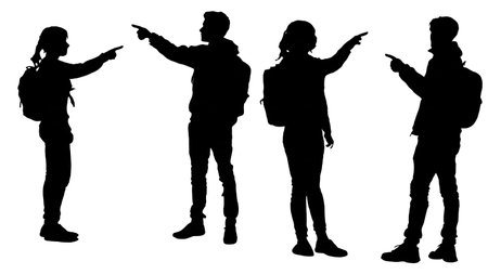 Black Solid Students Presentation Silhouettes Set of Six on White Background isolated on plain white background.のイラスト素材