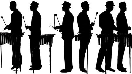 Black Solid Mallet Percussion Silhouettes Set of Six on White Background isolated on plain white background.のイラスト素材