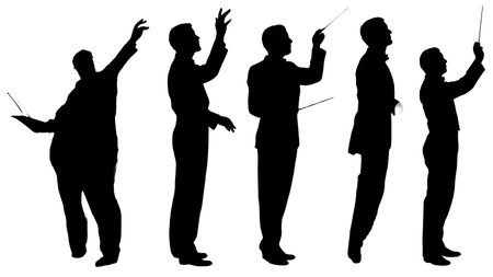 Black Solid Theremin Player Silhouettes Set of Six on White Background isolated on plain white background.のイラスト素材