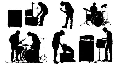 Black Solid Band Setup Silhouettes Set of Six on White Background isolated on plain white background.のイラスト素材