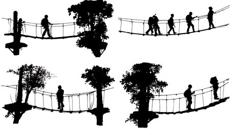 Black Solid Canopy Walk Silhouettes Set of Six on White Background isolated on plain white background.のイラスト素材