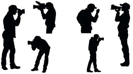 Black Solid Director Pulling Focus Silhouettes Set of Six on White Background isolated on plain...