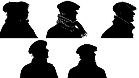 Black Solid Artistic Director Silhouettes Set of Six on White Background isolated on plain white background.のイラスト素材