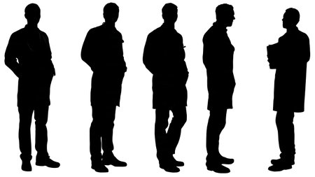 Black Solid Doctor Listening Attentive Silhouettes Set of Six on White Background isolated on plain white background.のイラスト素材