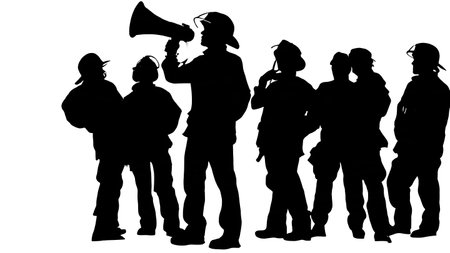 Black Solid Emergency Crowd Control Silhouettes Set of Six on White Background isolated on plain white background.のイラスト素材