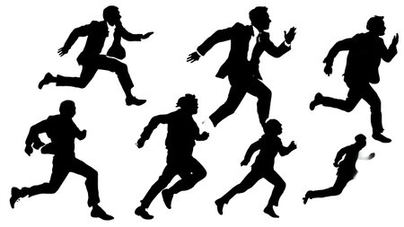 Black Solid Director Running Silhouettes Set of Six on White Background isolated on plain white background.のイラスト素材